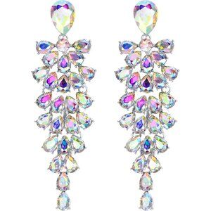 Women's Wedding Bridal Dangle Earrings for Party Prom Crystal Multi-Layer Teardr